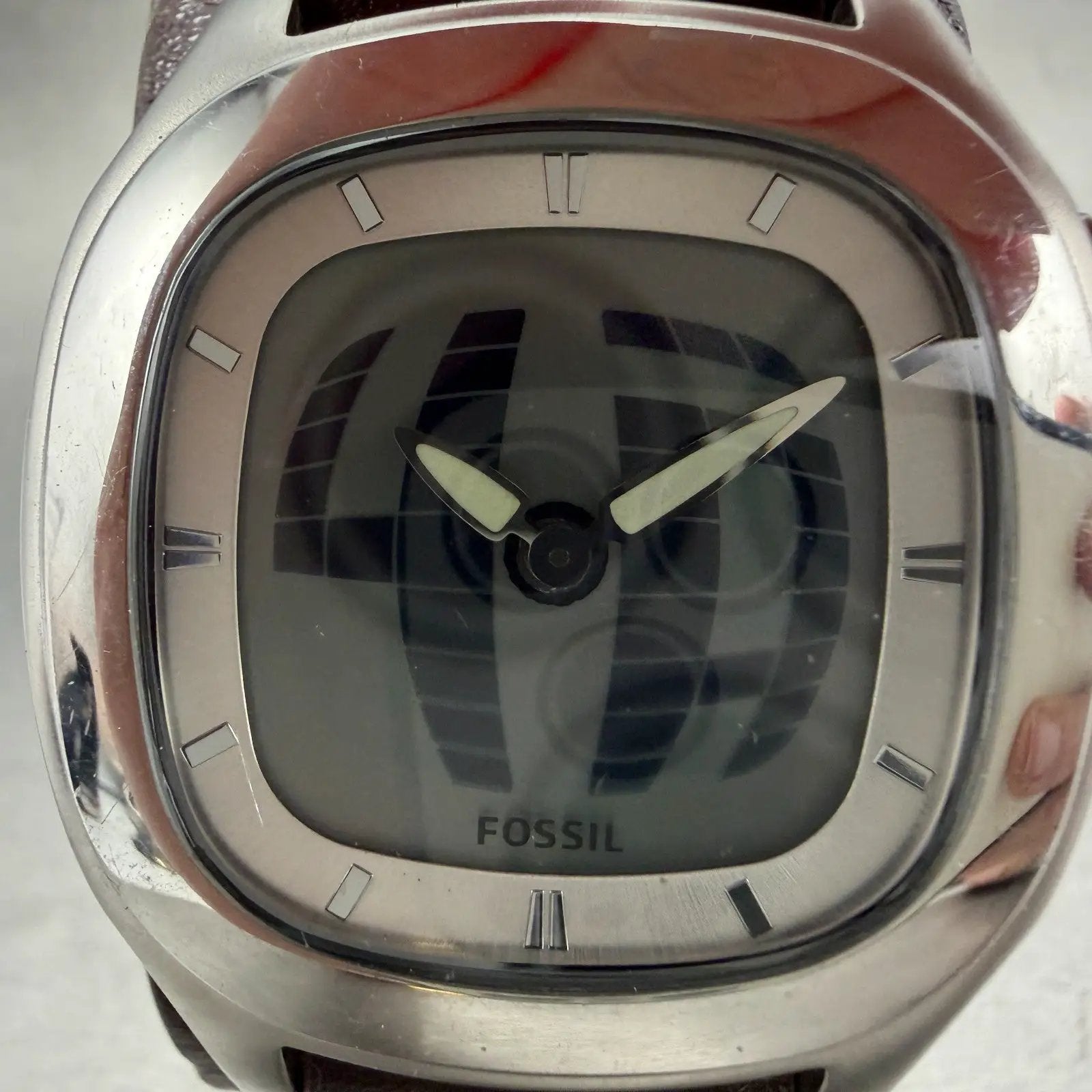 Fossil Big Tic Watch Men 39mm Silver Tone Square FS5740 New Battery ABC1