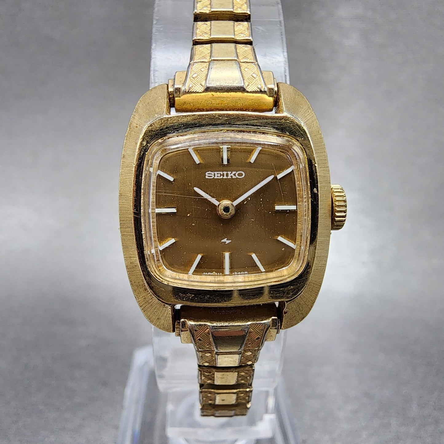 Seiko Watch Women 29mm Gold Dial Gold Tone Rectangle Manual Wind Runs 1134990