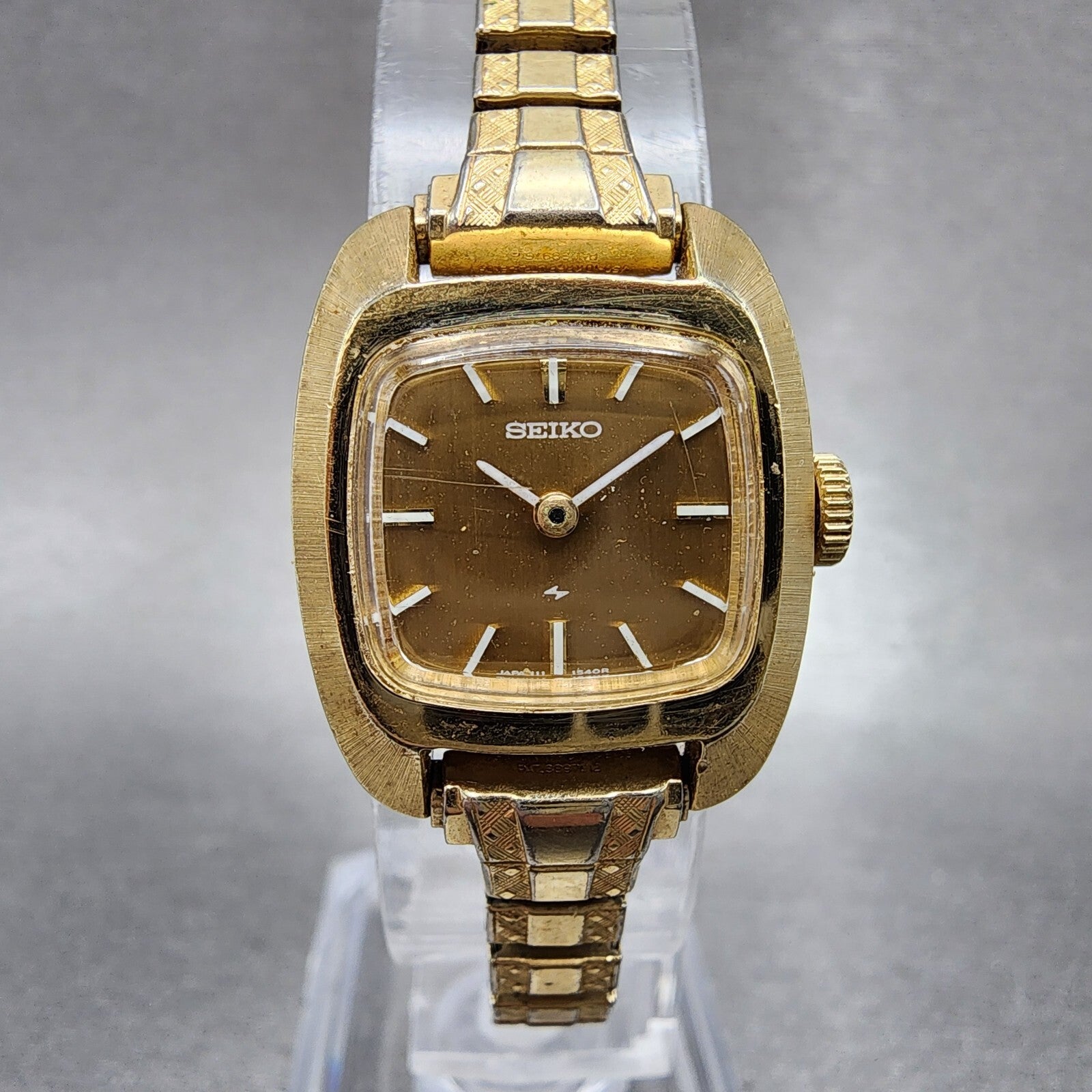 Seiko Watch Women 29mm Gold Dial Gold Tone Rectangle Manual Wind Runs 1134990