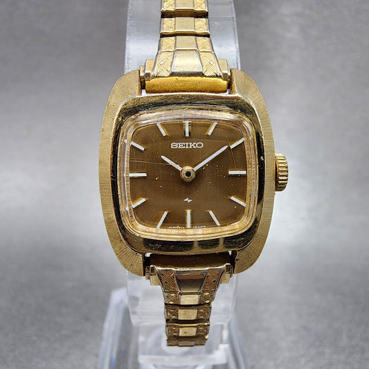 Seiko Watch Women 29mm Gold Dial Gold Tone Rectangle Manual Wind Runs 1134990