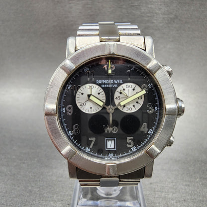 Raymond Weil W1 Chronograph Watch Men 38mm Black Dial Steel Date Round New Batt