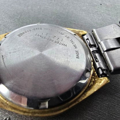 Seiko SQ Watch Men 35mm Champagne Dial Gold Tone Daydate Round 8223-8009 PARTS12
