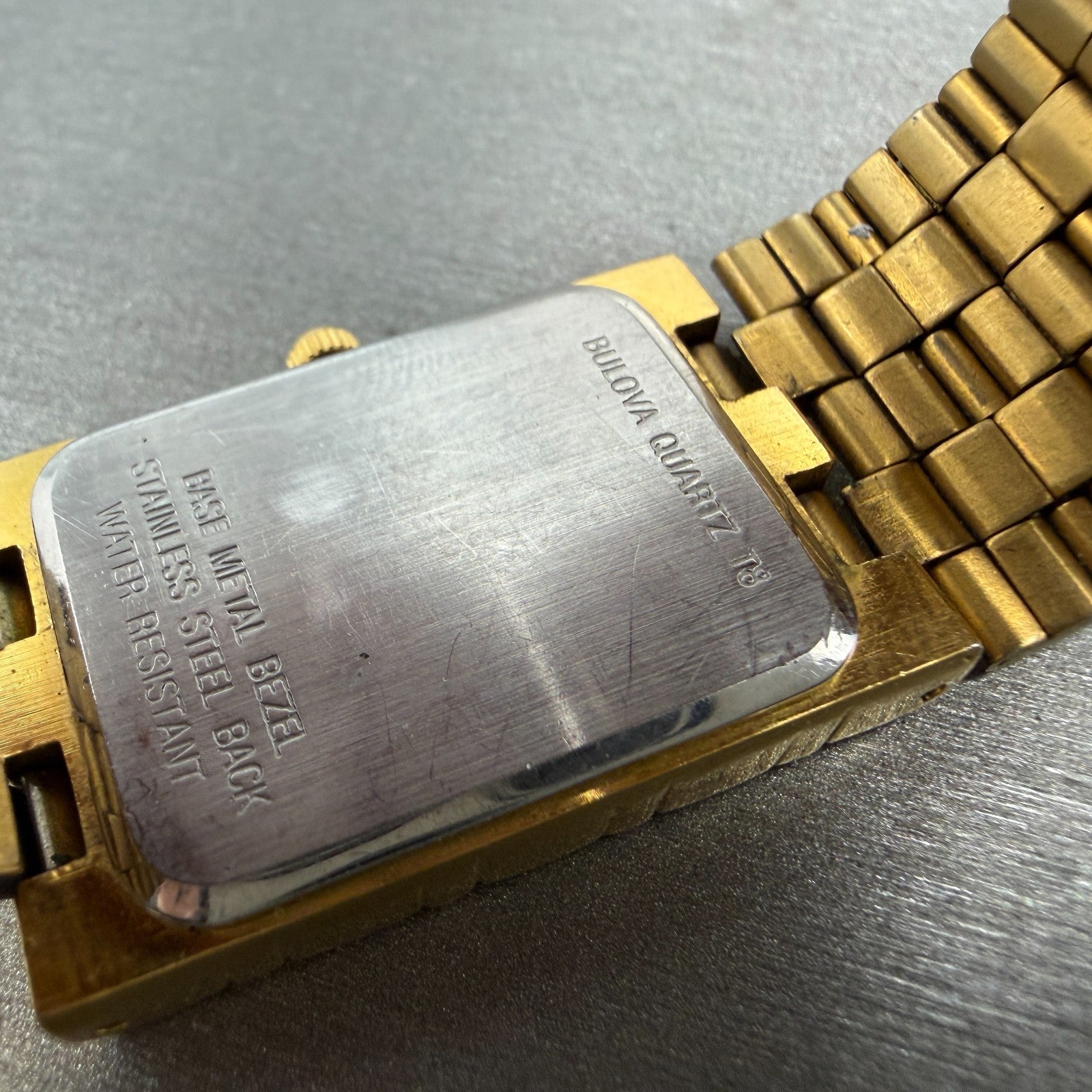 Bulova Tank Watch Men 23mm Black Dial Gold Tone Rectangle 97D03 PARTS Diamond10