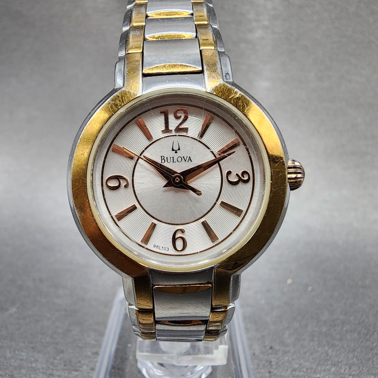 Bulova Watch Women 26mm Silver Dial Two Tone Round  98L153 New Battery0