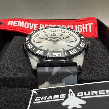 Chase Durer Dive Watch Men 46mm Silver Dial Black Tone Date Camo Band CDW-01772