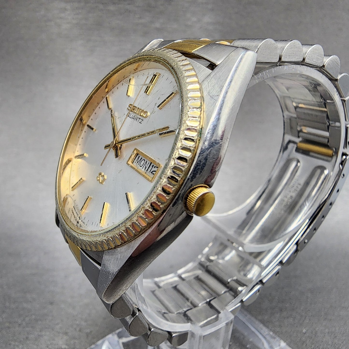 Seiko Sq Watch Men 36mm White Dial Two Tone Daydate Round  5y238a69 New Battery2
