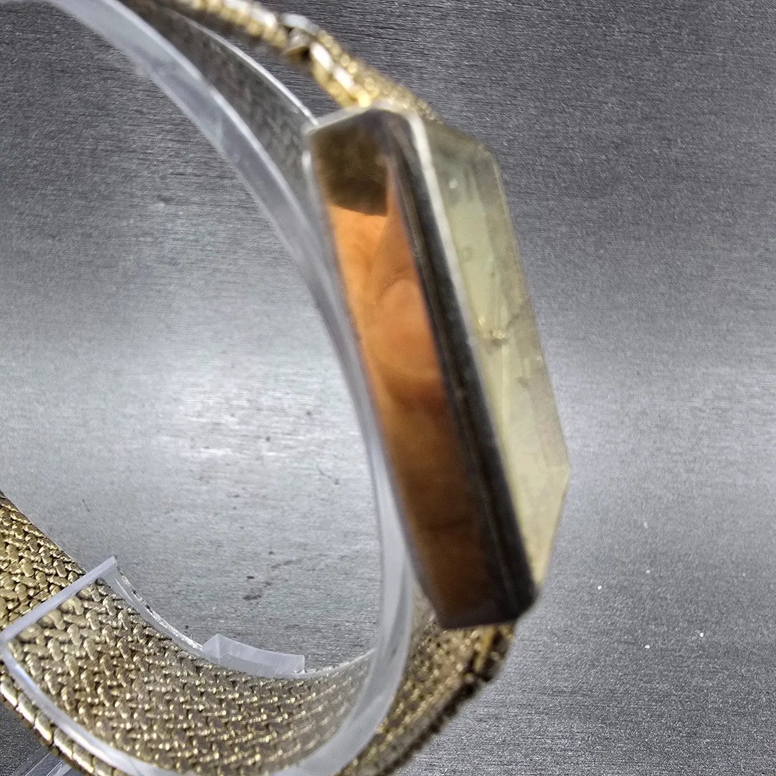 Elgin Tank Watch Men 23mm Champagne Dial Gold Rectangle Mesh Band New battery3