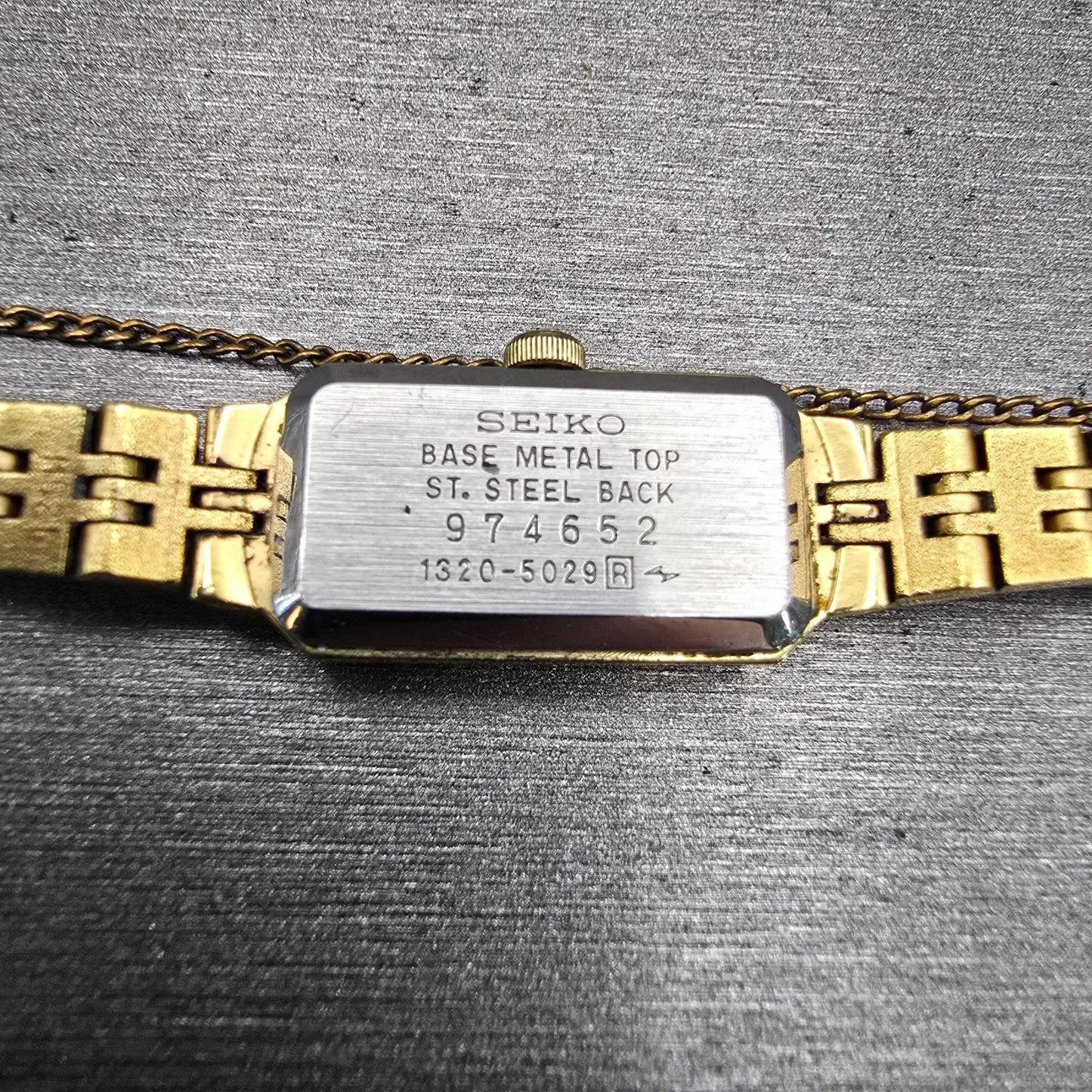 Seiko Watch Women 12mm Gold Dial Gold Tone Rectangle 1320-5029 New Battery VTG10