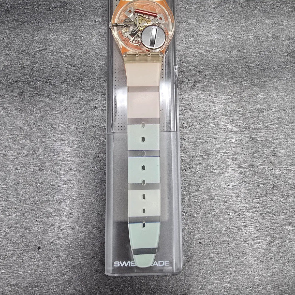 Swatch Orange Painted Time Watch Men 34mm Clear Case GK378 New Battery NOS10