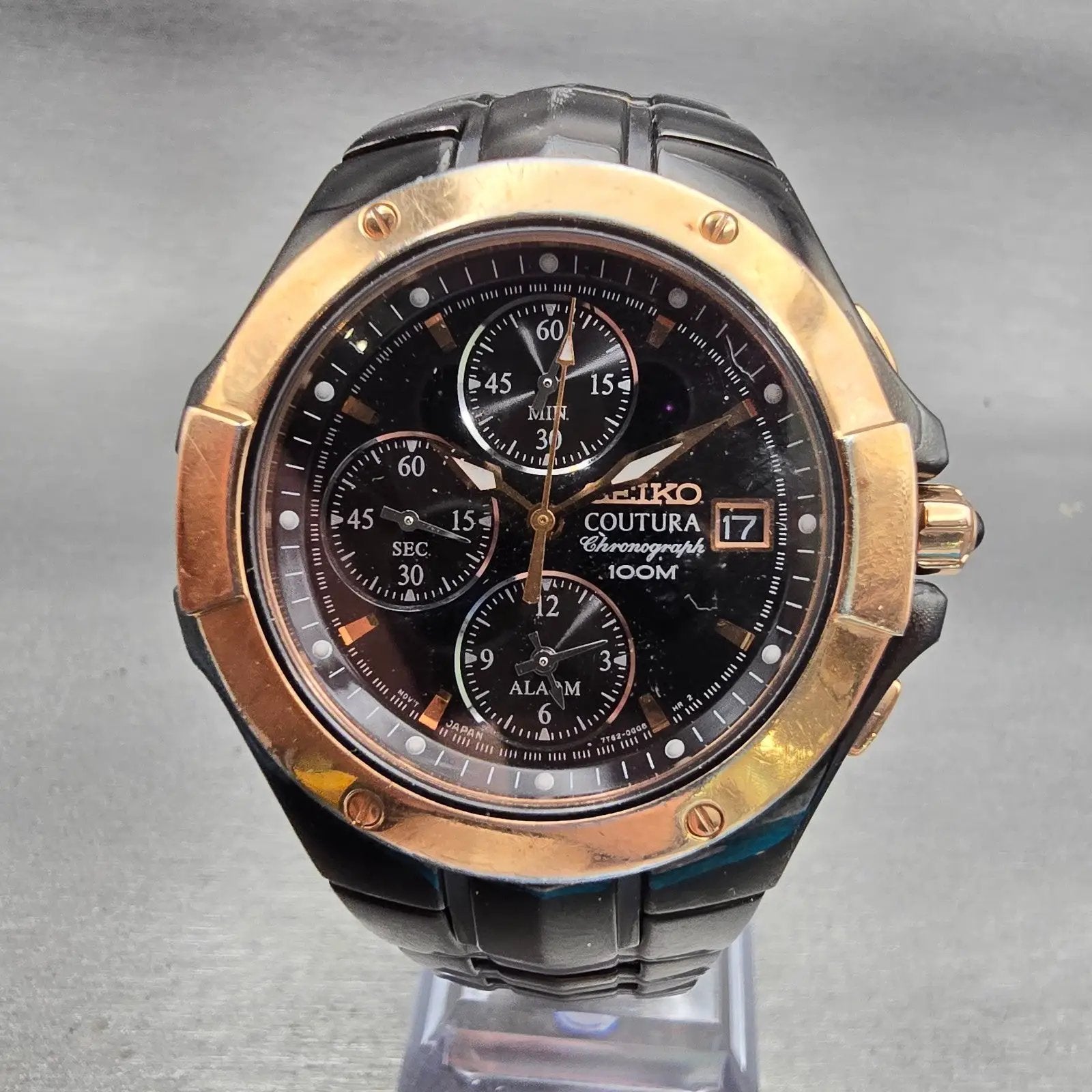 Seiko Coutura Chronograph Watch Men 39mm Black Dial Black Date 7T62-0FA0 NewBatt0
