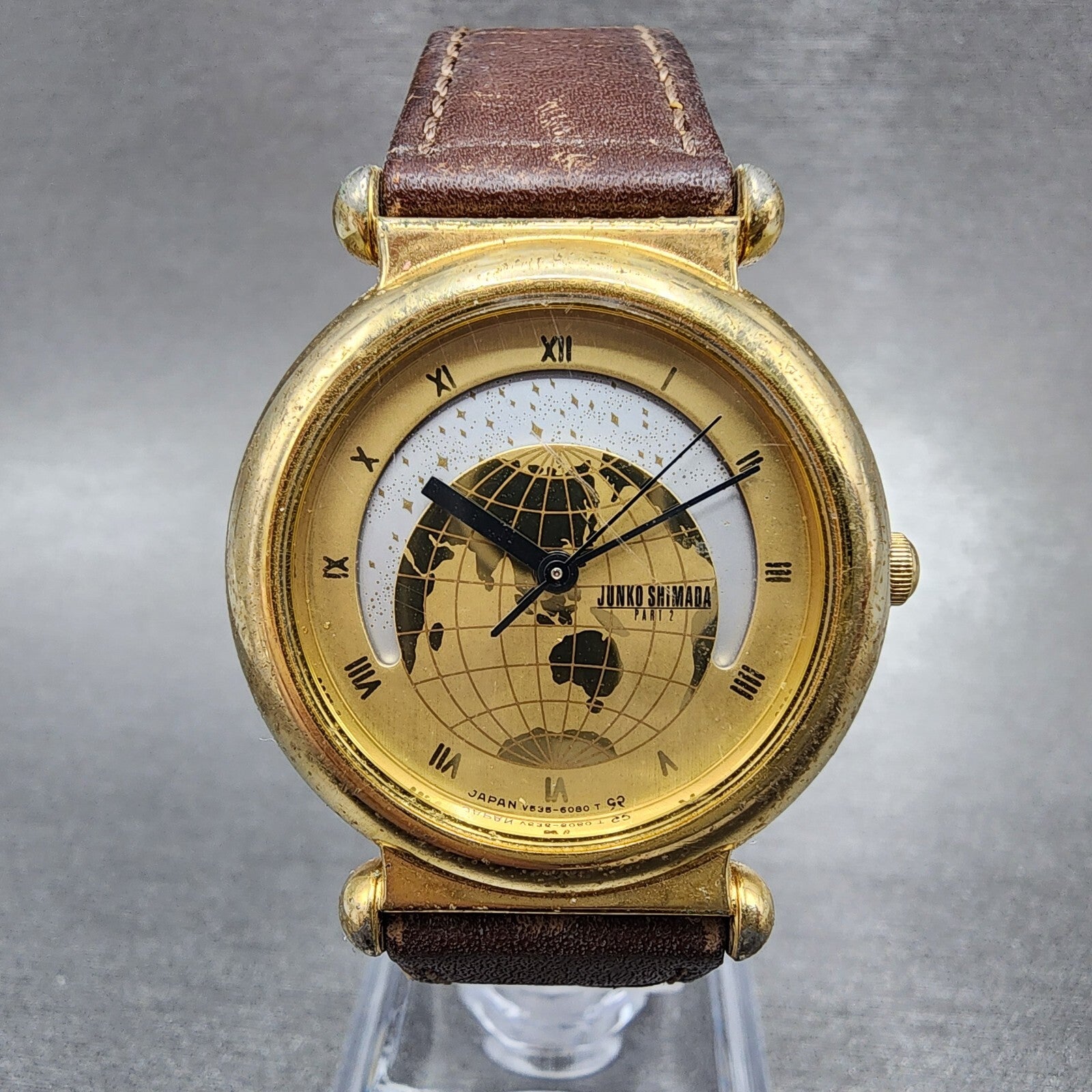 Junko Shimada Watch Women 30mm Gold Dial Gold Tone Round Day Night New Battery0