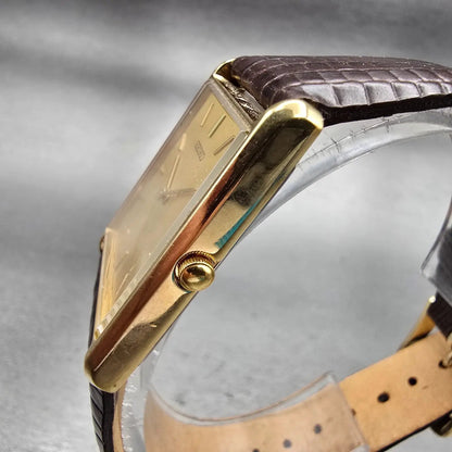 Seiko Tank Watch Men 25mm Gold Dial Gold Tone Rectangle V700-5K30 New Battery G2
