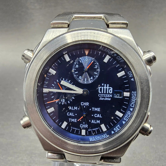 Citizen Eco-Drive Citta Chronograph Watch Men 37mm Blue Dial Steel 0870-H15 PART0