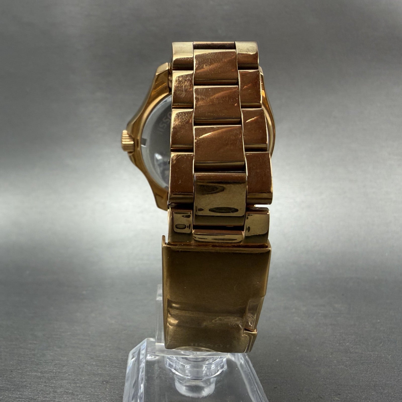 Fossil Cecile Watch Women 41mm Blue Dial Rose Gold Tone Daydate Round New Batt7