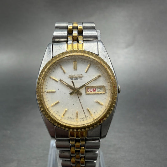 Seiko Watch Women 25mm White Dial Two Tone Daydate Round 7n83-0041 New Batt FXW20