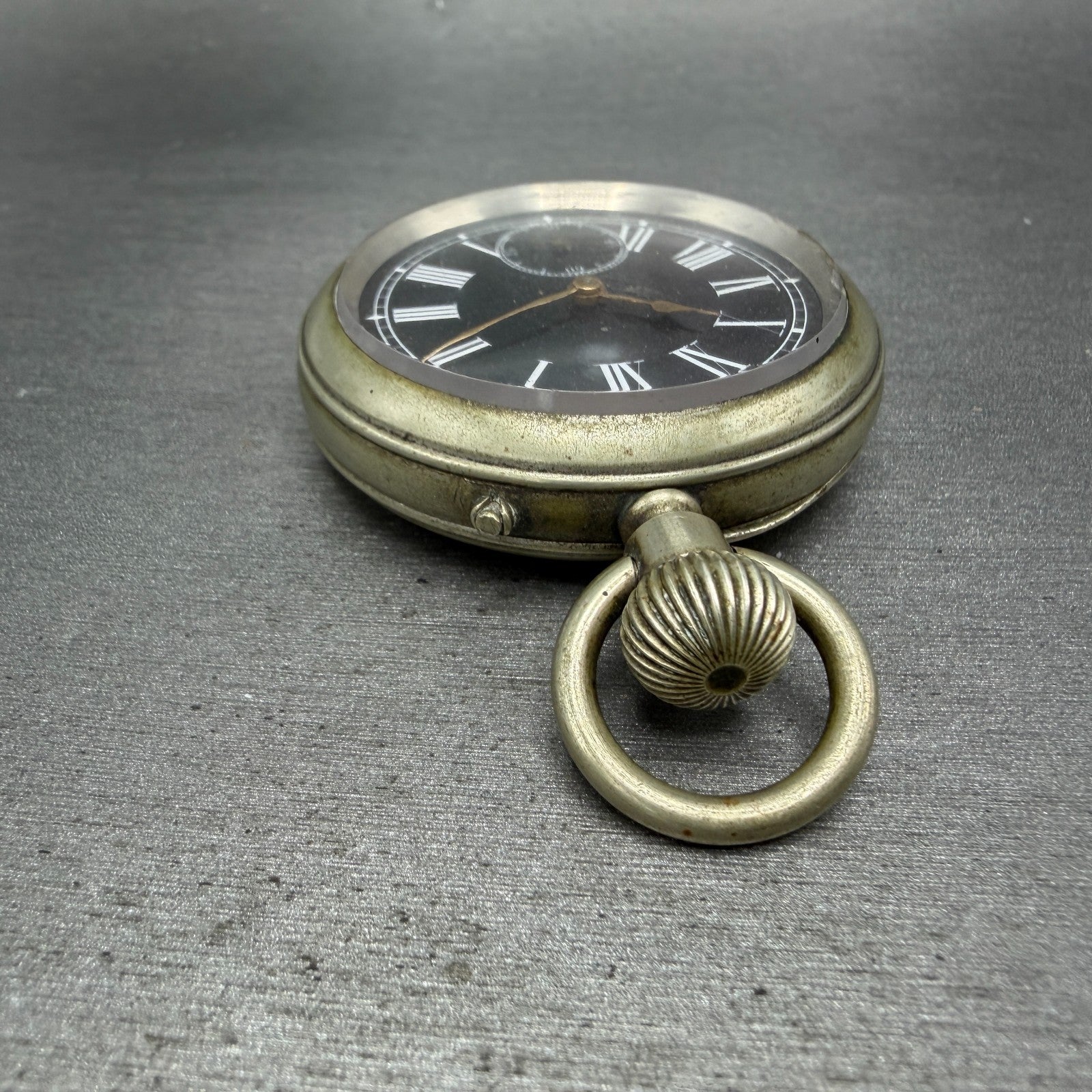 Longines Pocket Watch 49mm Black Dial Silver Case Round Manual Wind Runs VTG4