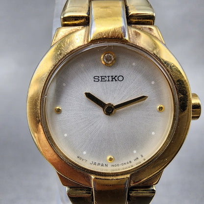 Seiko Watch Women 20mm White Dial Gold Tone Round 1N000GM0 New Battery1