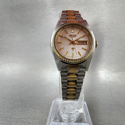 Seiko SQ Watch Women 25mm White Dial Two Tone Round 26260159 New Battery ABC1235
