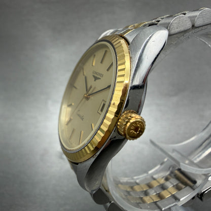 Longines Watch Unisex 33mm Gold Dial Two Tone Date Round 156.1647 New Battery2