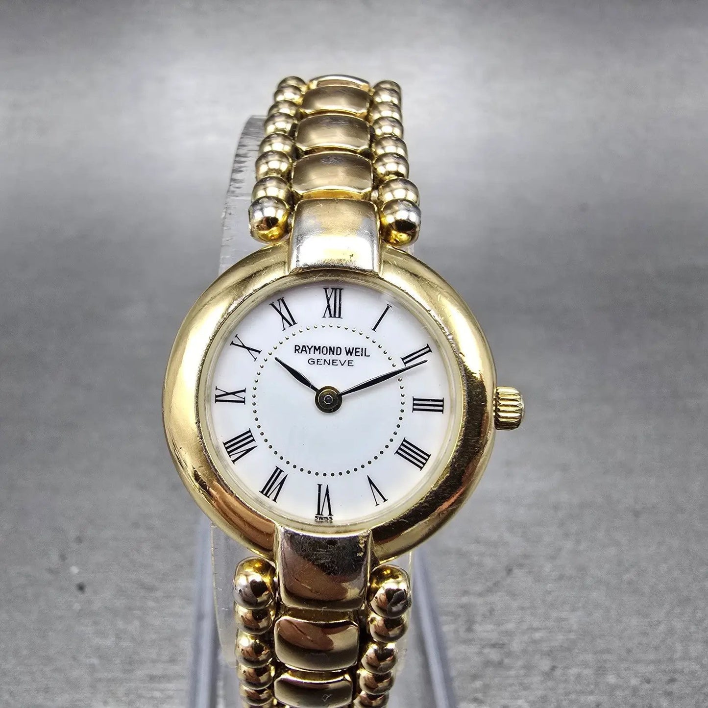 Raymond Weil Watch Women 23mm White Dial Gold Plated Round 5839 New Battery JBKJ0