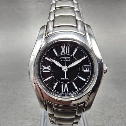 Citizen Watch Women 25mm Black Dial Silver Tone Date Round E011-S015502 Runs0