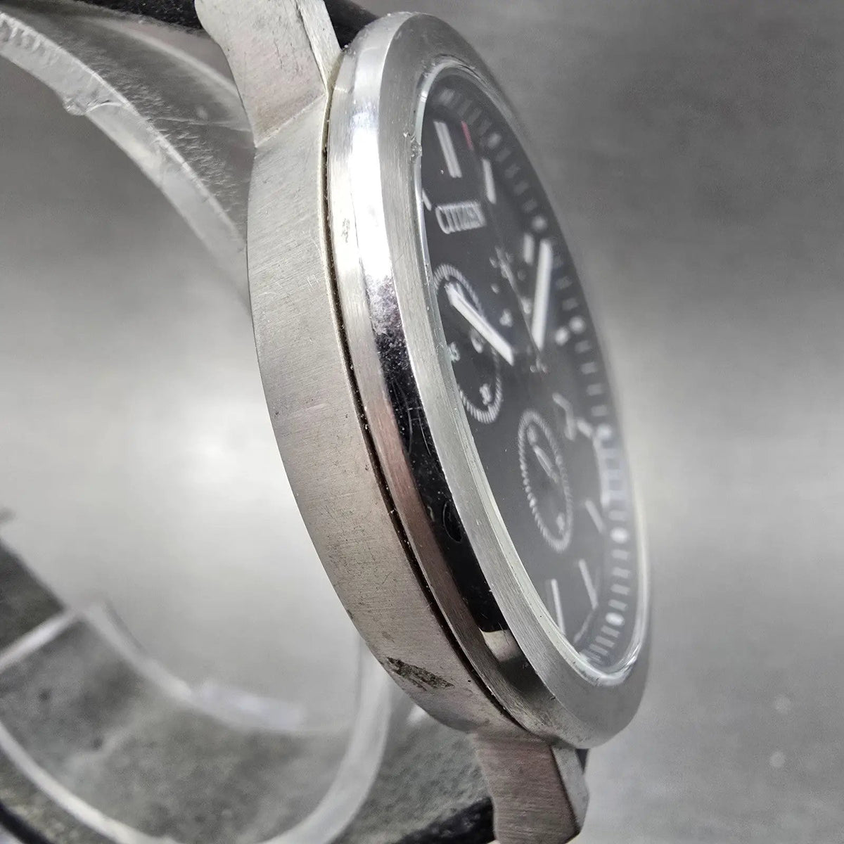 Citizen Eco-Drive Chronograph Watch Men 39mm Black Dial Steel Date Round JDM3