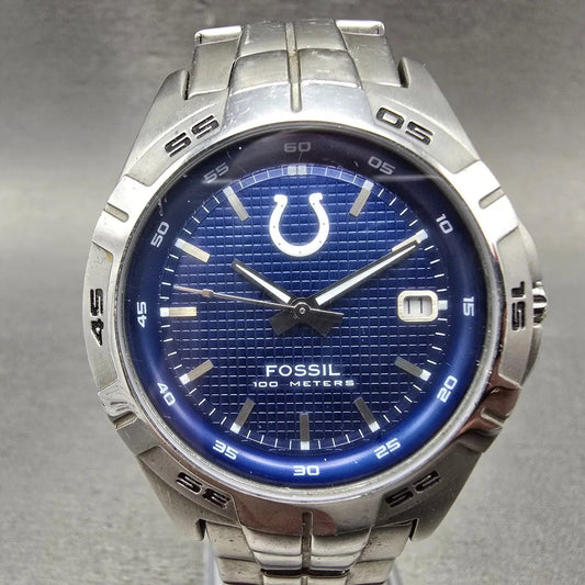 Fossil Colts Watch Men 40mm Blue Dial Silver Tone Date NFL-1086 New Battery0