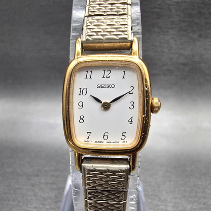 Seiko Watch Women 17mm White Dial Gold Tone Rectangle 1N00-5K29 New Battery0