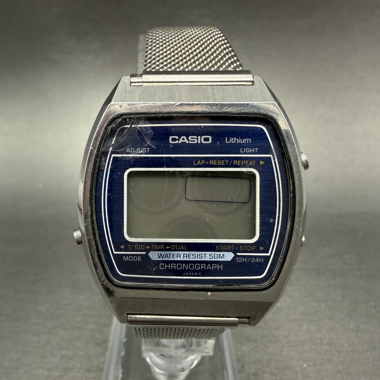 Casio W-90 Watch Men 35mm Digital Silver Tone Rectangle Chronograph VintagePARTS0