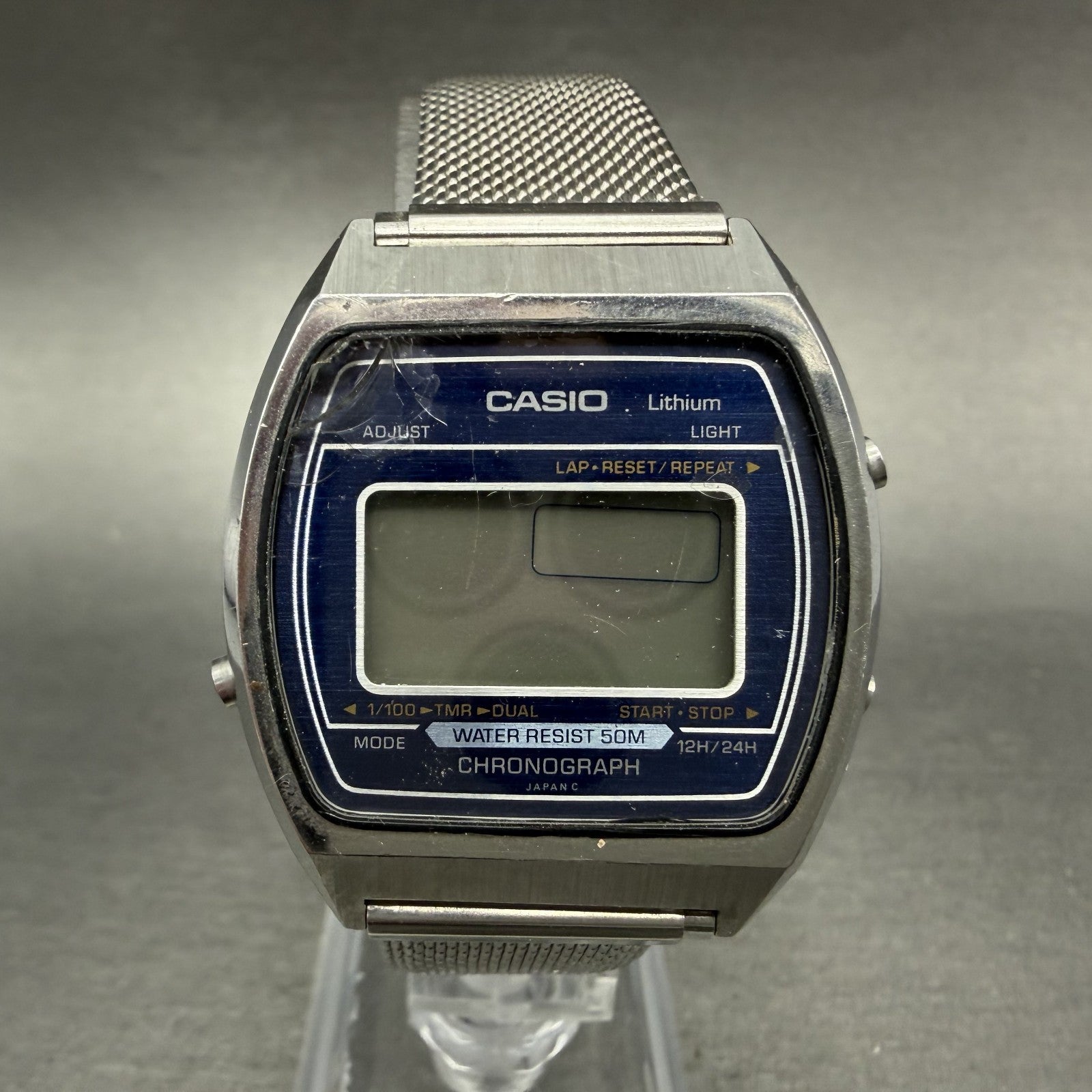 Casio W-90 Watch Men 35mm Digital Silver Tone Rectangle Chronograph VintagePARTS0