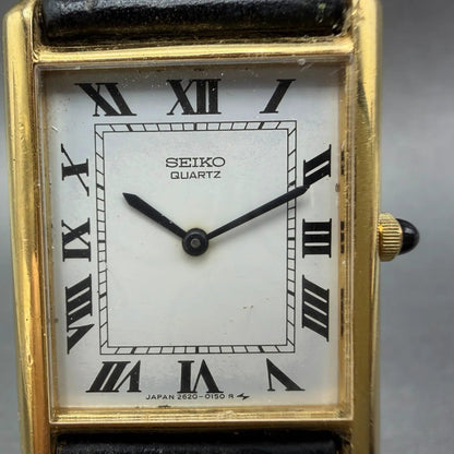 Seiko Tank Watch Men 26mm White Dial Gold Tone Rectangle 2620-5049 New Battery1