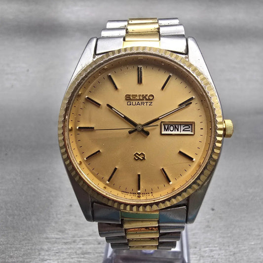 Seiko President Watch Men 36mm Gold Dial Two Tone Daydate 5Y23-8A61 New Battery0