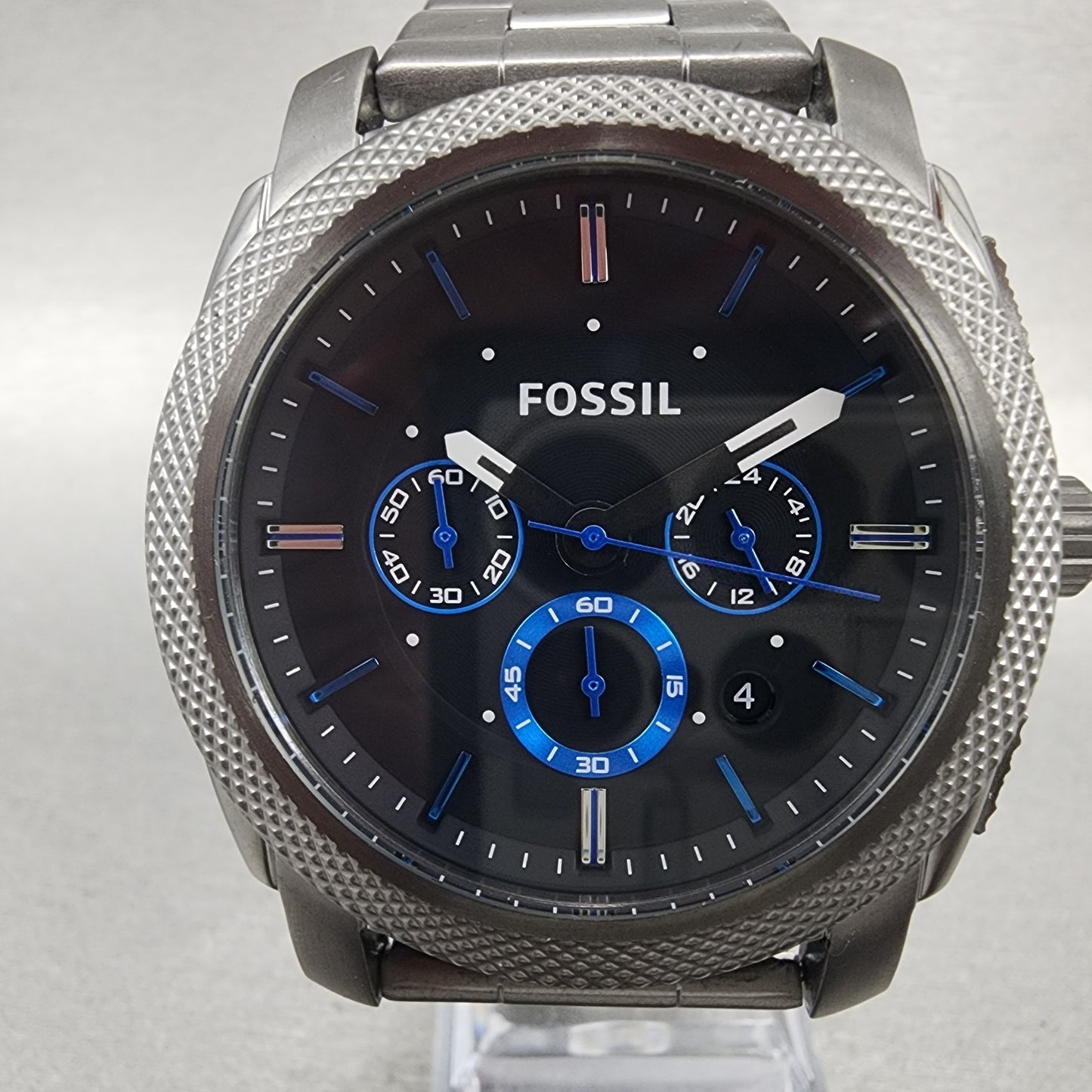 Fossil Machine Chronograph Watch Men 45mm Black Dial Gray Tone Date New Battery1