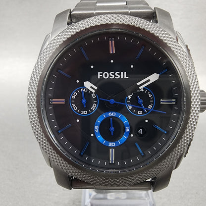 Fossil Machine Chronograph Watch Men 45mm Black Dial Gray Tone Date New Battery1