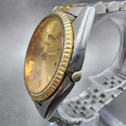 Seiko SQ President Watch Men 37mm Gold Dial Two Tone Daydate 5y23-8a69 New Batt