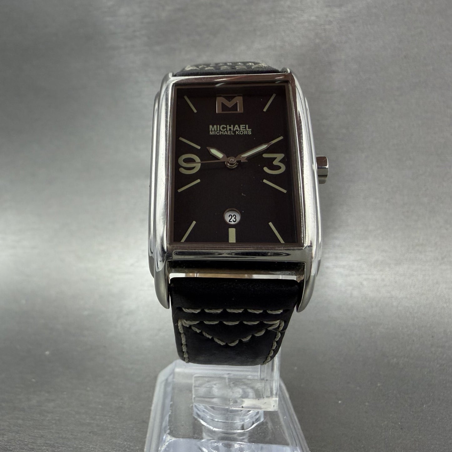 Michael Kors Watch Women 27mm Black Dial Silver Tone Rectangle MK6011 New Batt5