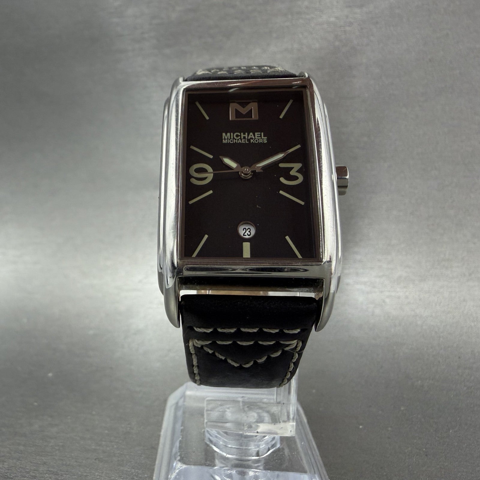 Michael Kors Watch Women 27mm Black Dial Silver Tone Rectangle MK6011 New Batt5