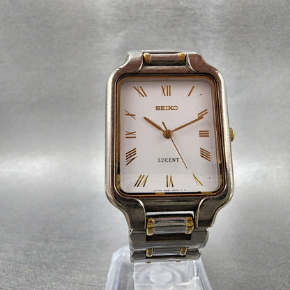 Seiko Lucent Tank Watch Men 25mm White Dial Two Tone Rectangle New Battery5