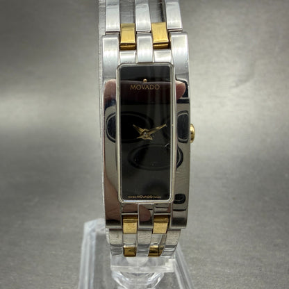 Movado Esperanza Tank Watch Women 14mm Black Dial Two Tone Rectangle New Batt KI0