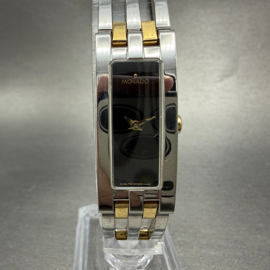 Movado Esperanza Tank Watch Women 14mm Black Dial Two Tone Rectangle New Batt KI0