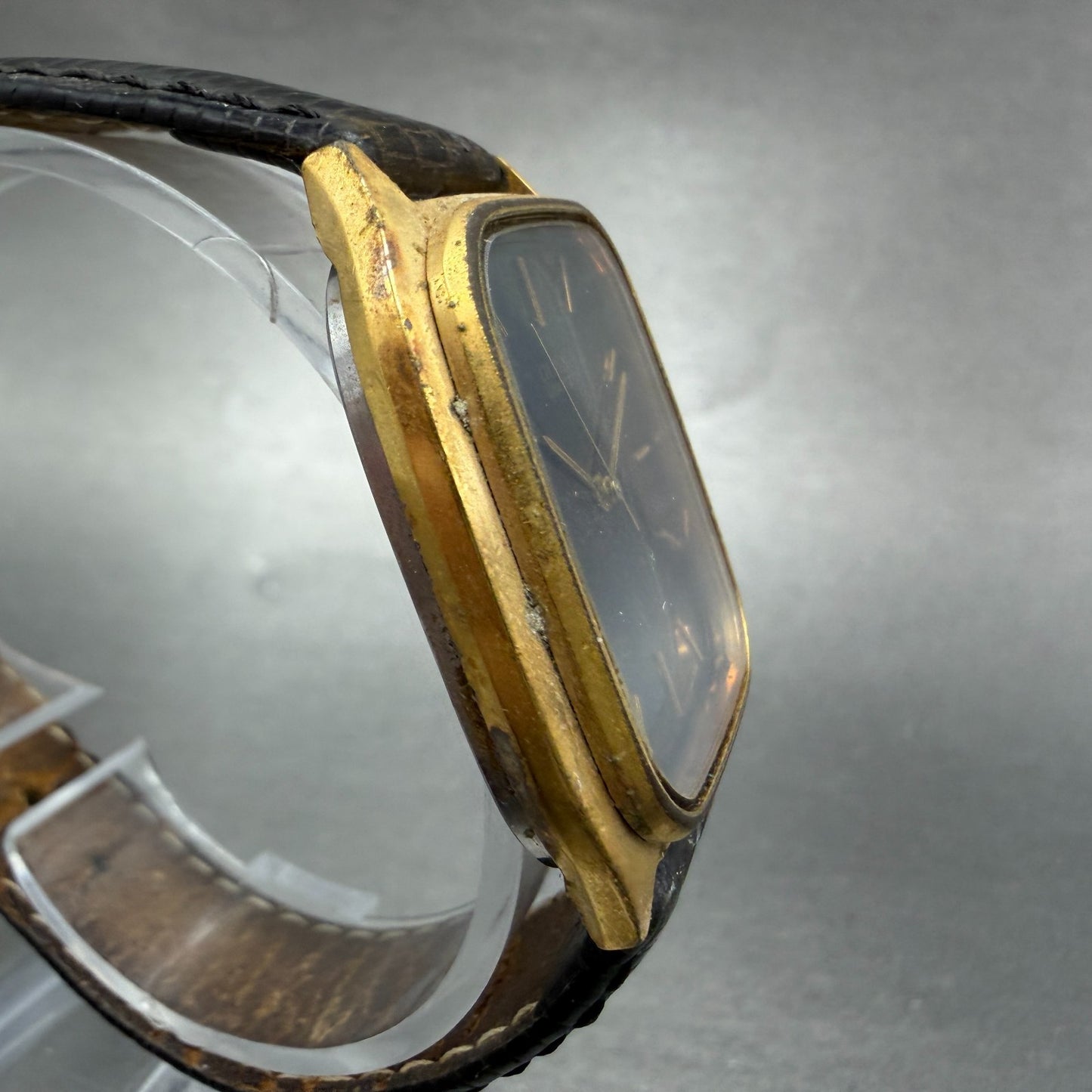 Citizen CQ Tank Watch Men 30mm Black Dial Gold Tone 4-796292 Rectangle PARTS4