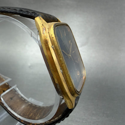 Citizen CQ Tank Watch Men 30mm Black Dial Gold Tone 4-796292 Rectangle PARTS4