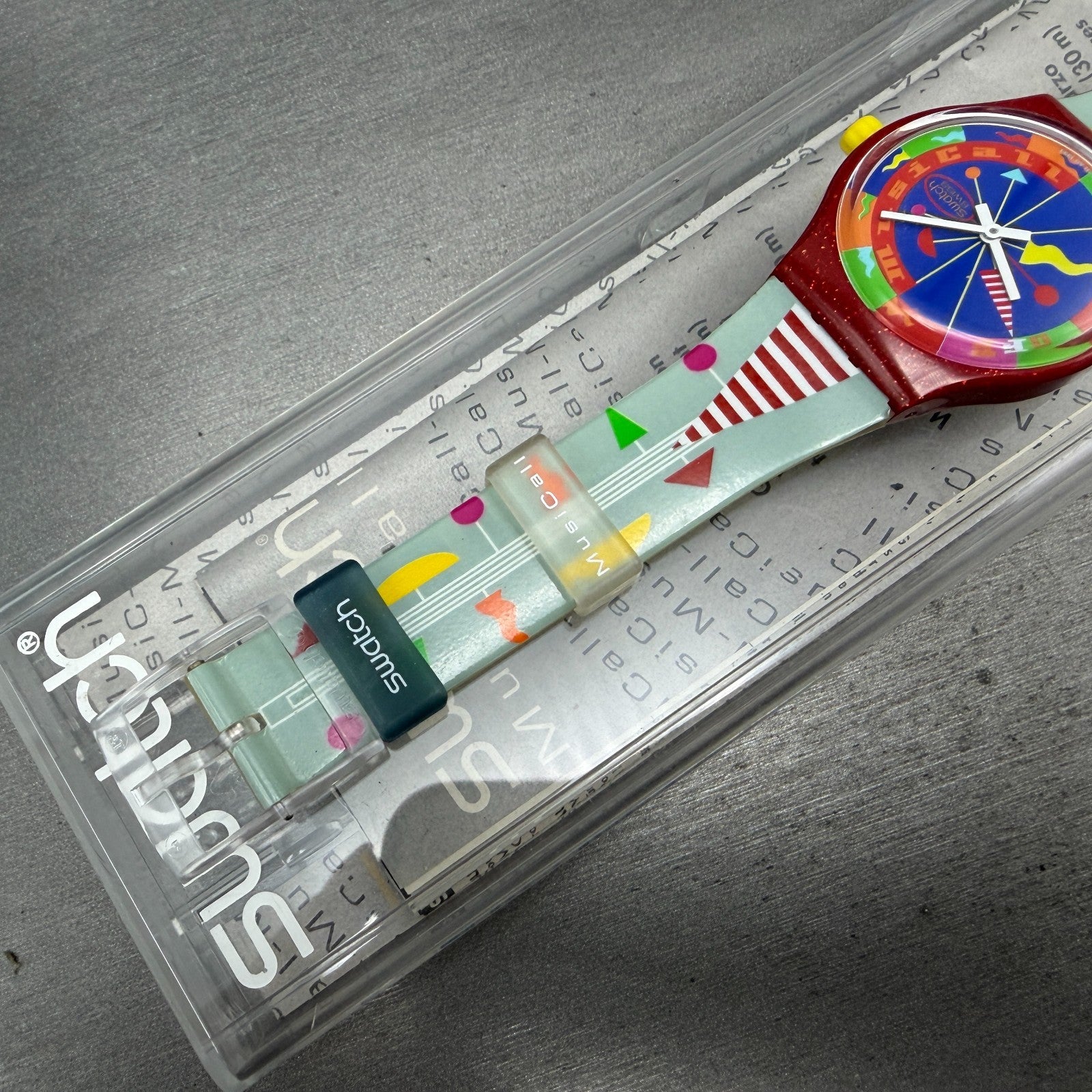 Swatch Musical Fandango Watch Men 34mm Blue Dial Red Tone SLR100 New batt W/box7