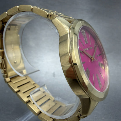 Michael Kors Hartman Watch Women 38mm Pink Dial Gold Tone Round MK-3520 New Batt3