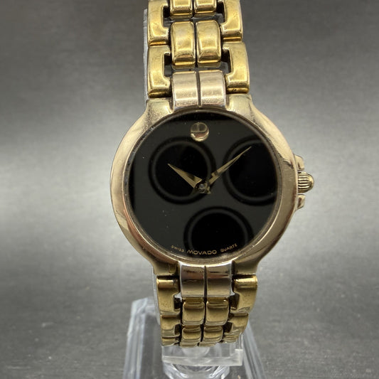 Movado Muesem Watch Women 26mm Black Dial Gold Tone Round 88-A1-844 New Battery0