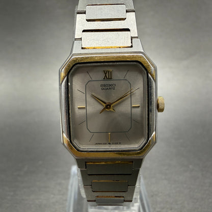 Seiko Tank Watch Women 20mm Silver Dial Two Tone Rectangle 1221-5060 New Battery0