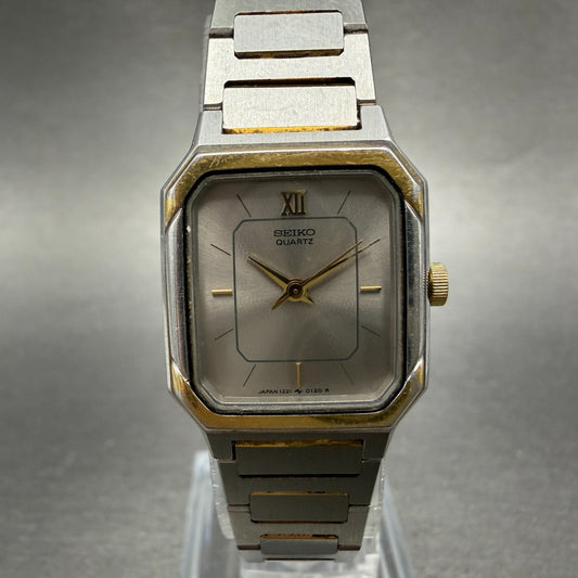 Seiko Tank Watch Women 20mm Silver Dial Two Tone Rectangle 1221-5060 New Battery0