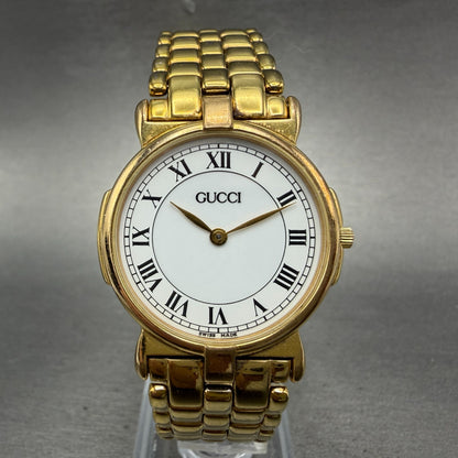 Gucci 3400M Watch Unisex 31mm White Dial Gold Plated Round New Battery VTG0