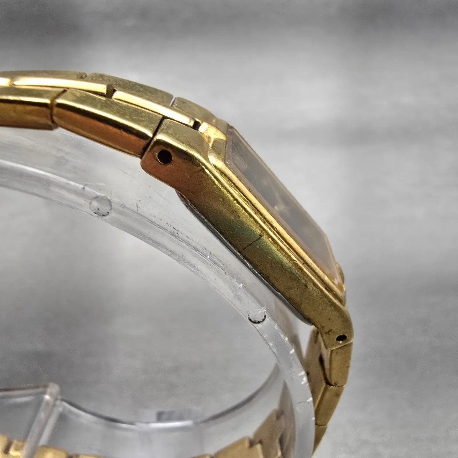 Seiko Watch Women 13mm Black Dial Gold Tone Rectangle 2E20-7479 New Battery VTG3