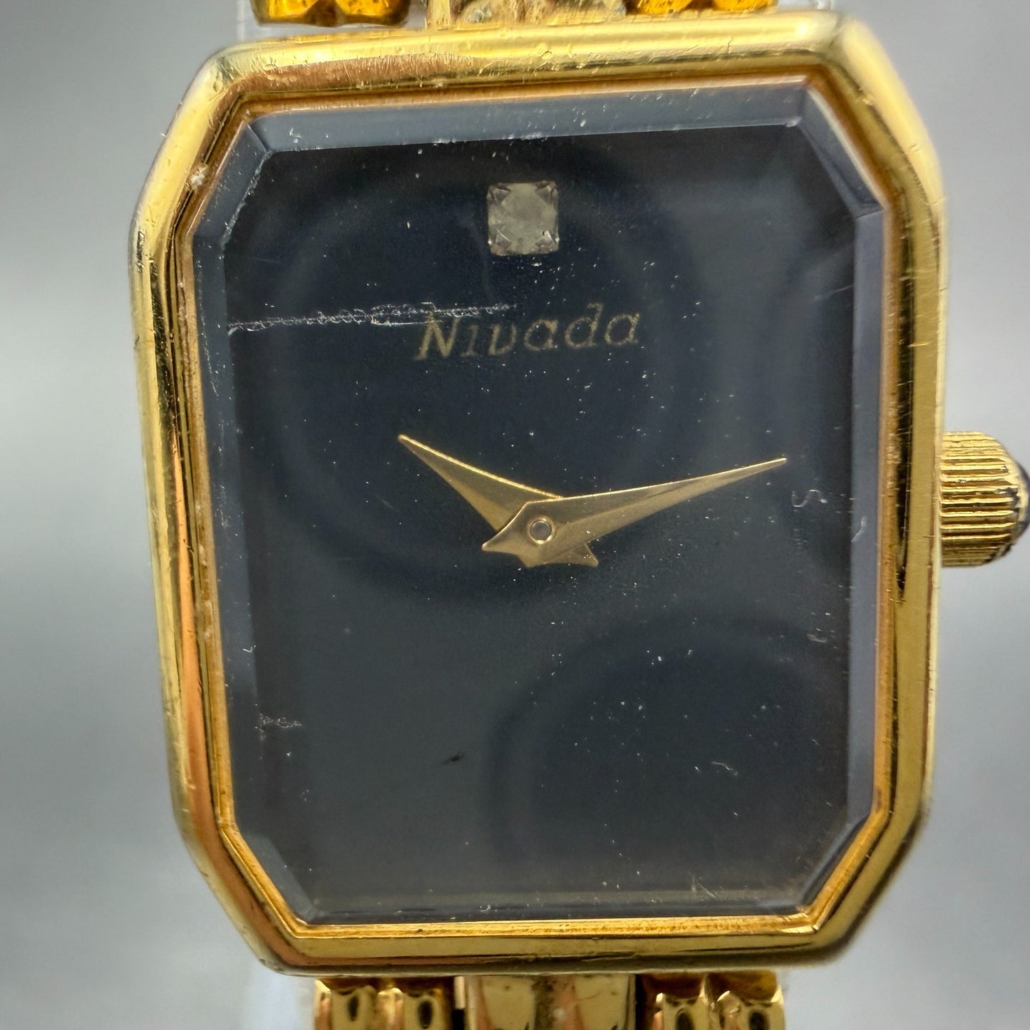 Nivada Watch Women 17mm Black Dial Gold Tone Octagon Swiss New Battery1